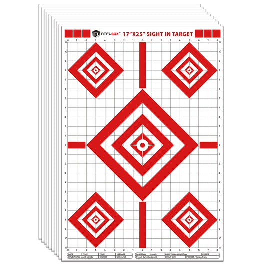 Atflbox 50 Sheets Sight in Shooting Range Paper Target, 17X25 Inch Paper Shooting Targets Suitable for Handgun, Rifle, Pellet Gun, Airgun, BB Guns, Airsoft