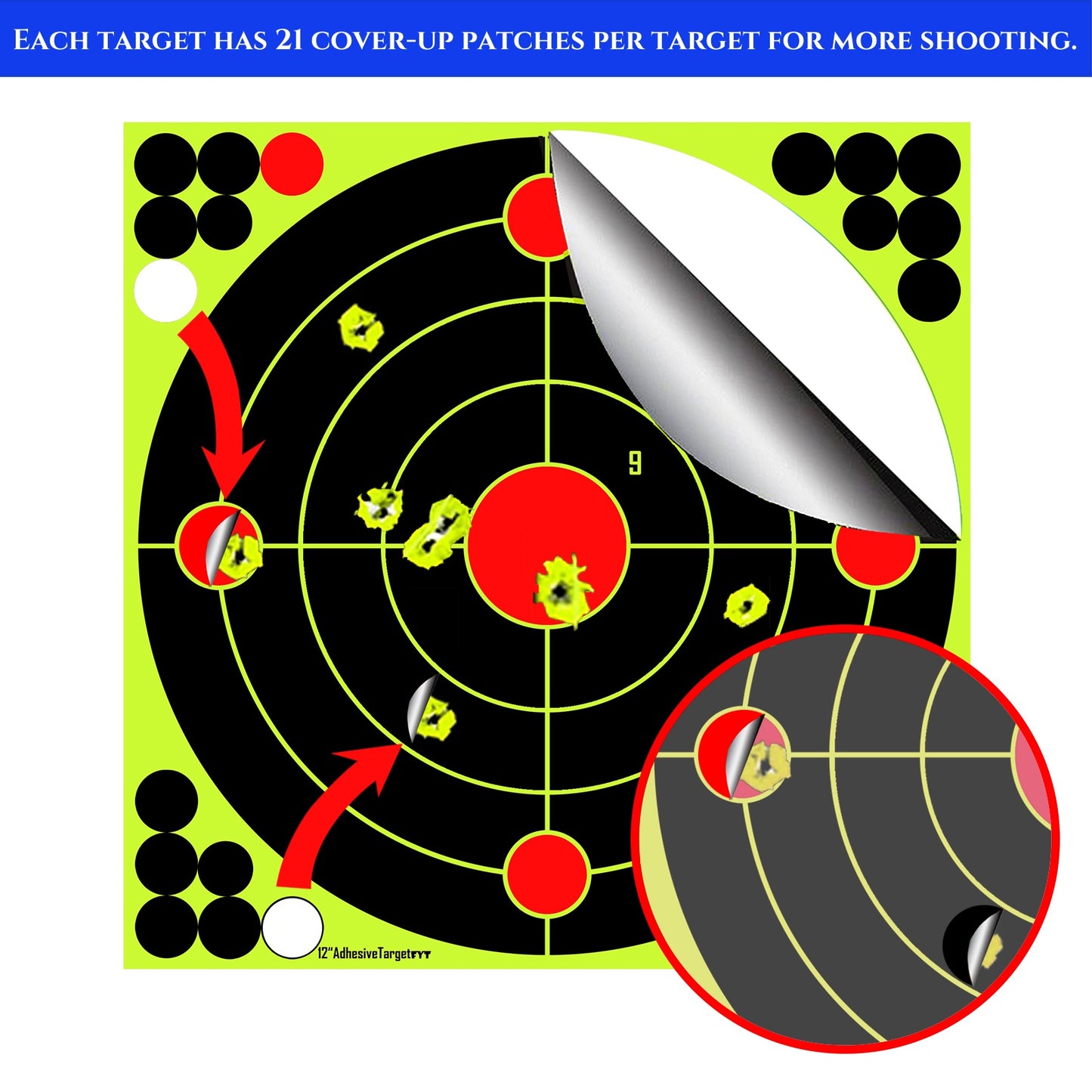 ATFLBOX 25pcs 12 x12 inch  Bullseye Reactive Shooting Target, Easily See Your Shots, Splatter Paper Shooting Targets