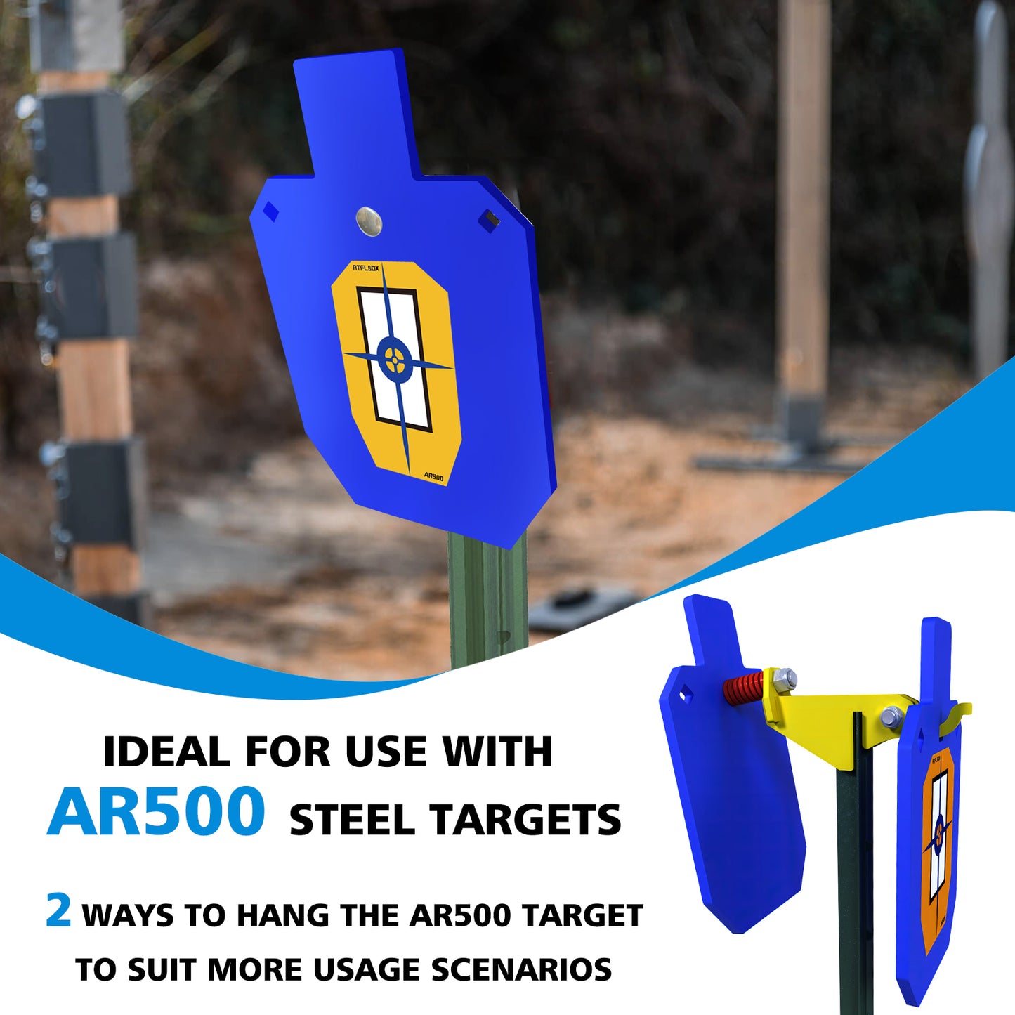 ATFLBOX Made of AR500 Steel Gong Hook and RecoilSpring Combo, T Post Target Hanger for AR500 Targets, Torso Silhouette Targets Conversion Adapter for Outdooor Shooting practice