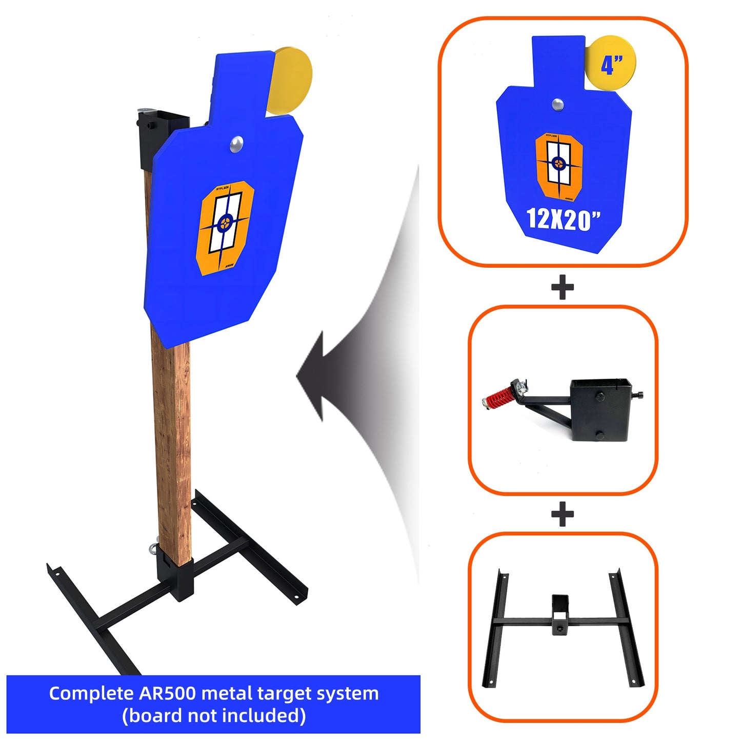 ATFLBOX AR500 3/8 inch Thick Steel Target Stand System, 12'' x 20" Hostage Reactive Shooting Target with 2x4 Target Stand Kit (Blue)