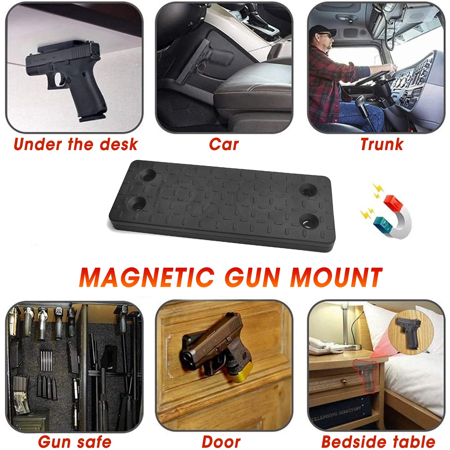 Gun Magnet 20kg Rated Magnetic Gun Holder, Scratch-Resistant, Rubber-Coated, Concealed Gun Holder for Rifle Gun Magazines in Vehicle, Truck, Car, Wall and Desk (Pack of 2)