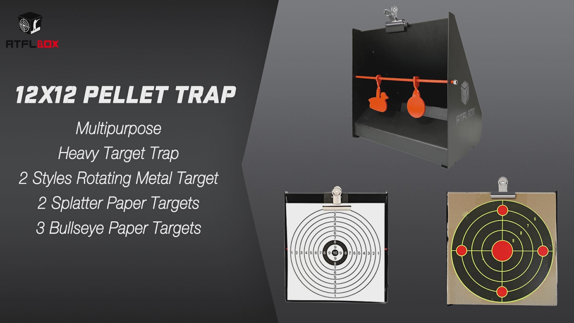 Atflbox Pellet Trap Target with 12''x12'' Splatter Bullseye Paper