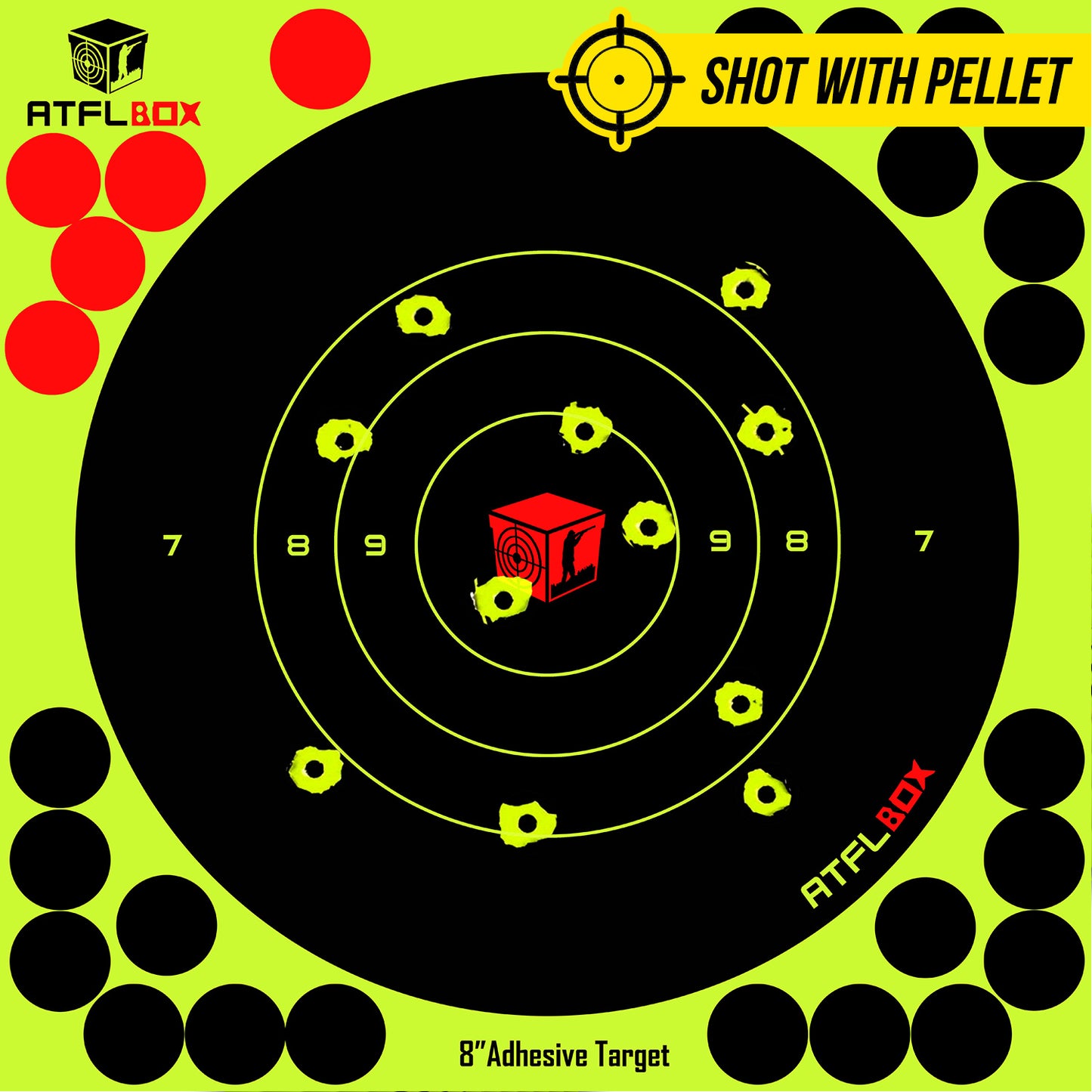 Atflbox 50 pcs Shooting Target 8'' Bulleye Super Splatter Paper Targets and Adhesive Target, Rective Shooting Targets for Pellet gun Rifle